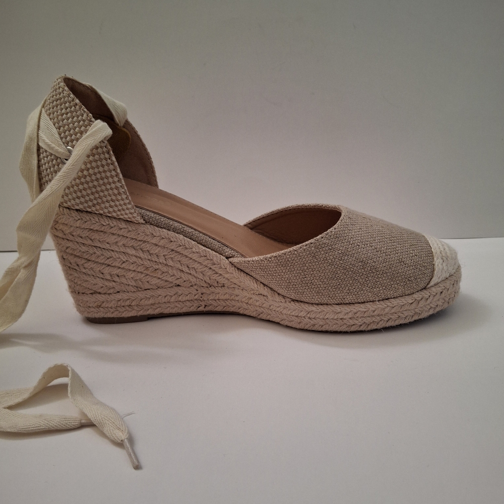 Cream Espadrille Wedge Shoes with Ankle Strap